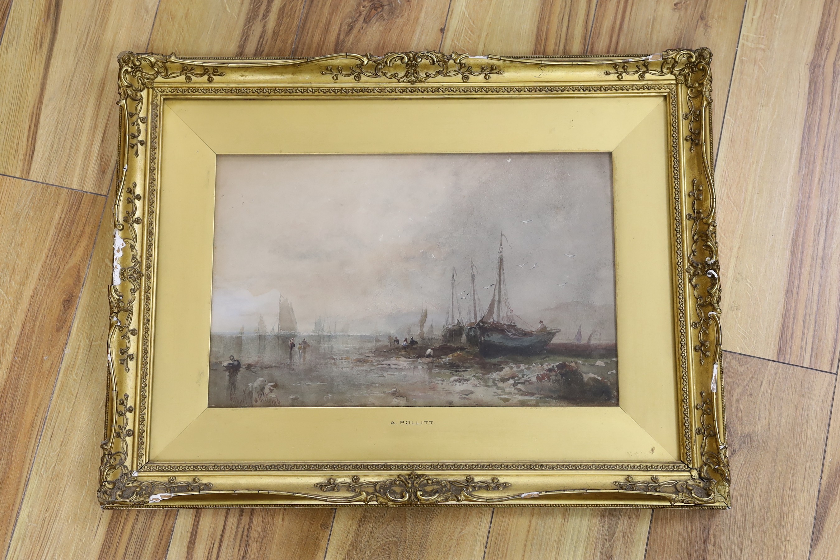 Albert Pollitt (1856-1926), watercolour, Fishing boats at low time, signed and dated, 27 x 42cm
